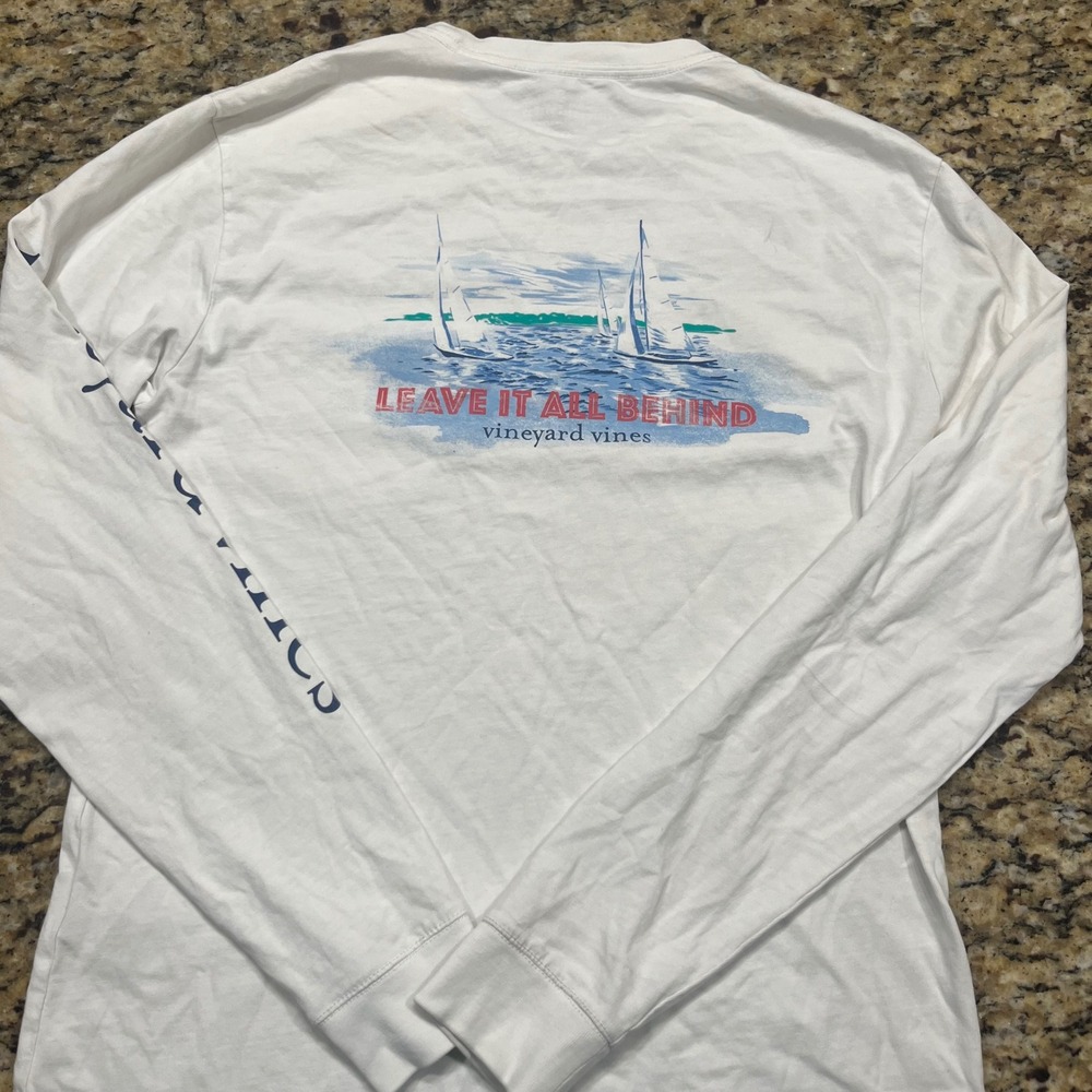 Vineyard‎ Vines Mens XS White Long Sleeve Sailboat Graphic Pocket T-Shirt